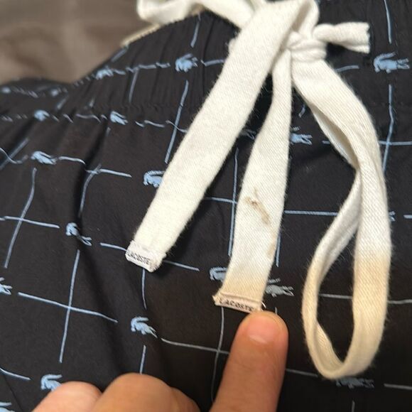 Lacoste XL Black Blue Cotton Croc Logo Print Drawstring Lounge PJ Pants - Picture 12 of 16